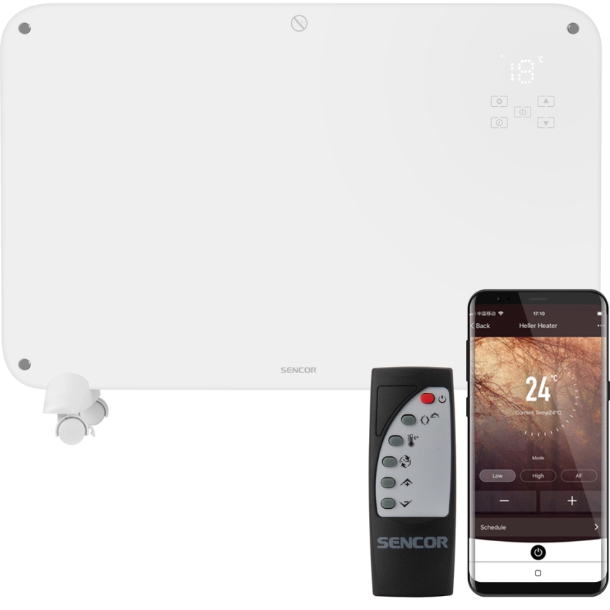 Sencor - Calentador de convección con pantalla LCD 750W/1500W/230V Wi-Fi Tuya IP24 blanco + mando a distancia