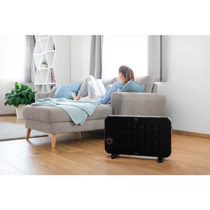 Sencor - Convector eléctrico 750/1250/2000W/230V termostato IP24 negro