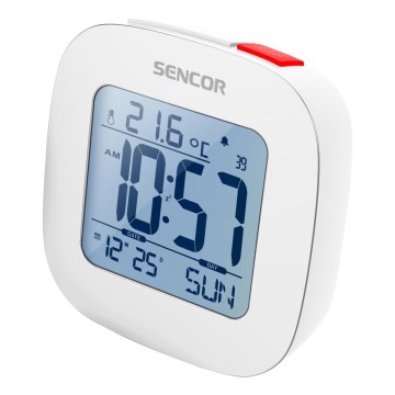 Sencor - Despertador con pantalla LCD y termómetro 2xAAA blanco