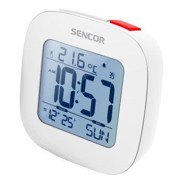 Sencor - Despertador con pantalla LCD y termómetro 2xAAA blanco