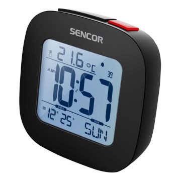 Sencor - Despertador con pantalla LCD y termómetro 2xAAA negro