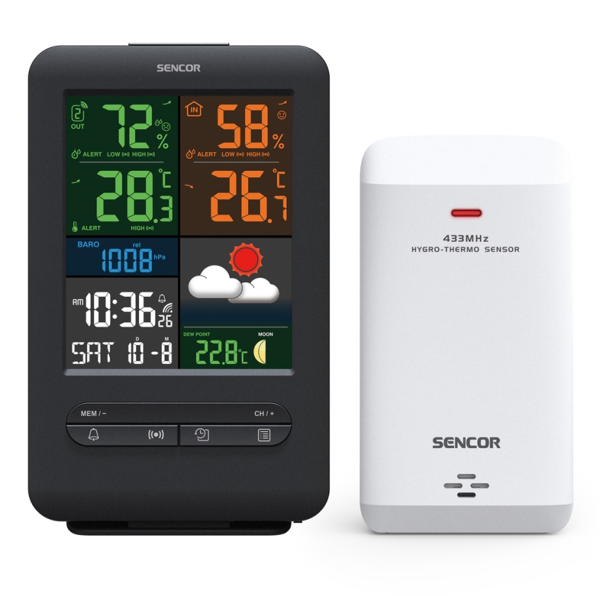 Sencor - Estación meteorológica con LCD pantalla a color 5V/1xCR2032