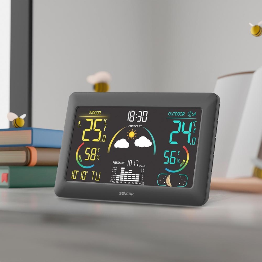 Sencor - Estacion meteorologica Con pantalla LCD a color y despertador 3xAA