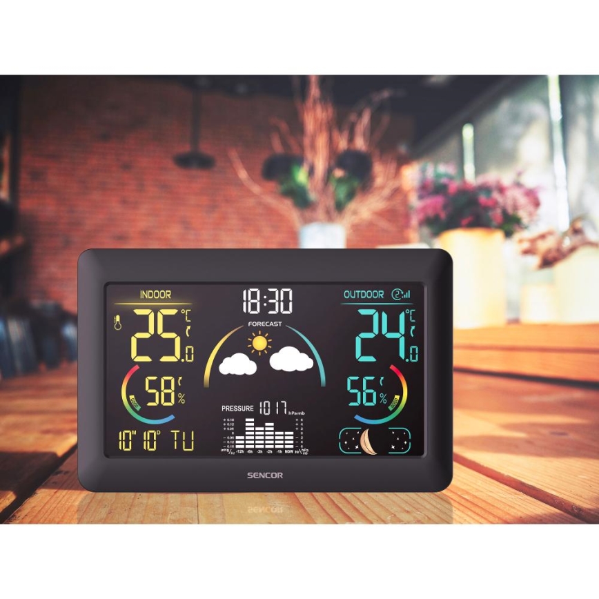 Sencor - Estacion meteorologica Con pantalla LCD a color y despertador 3xAA