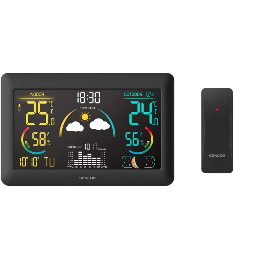 Sencor - Estacion meteorologica Con pantalla LCD a color y despertador 3xAA