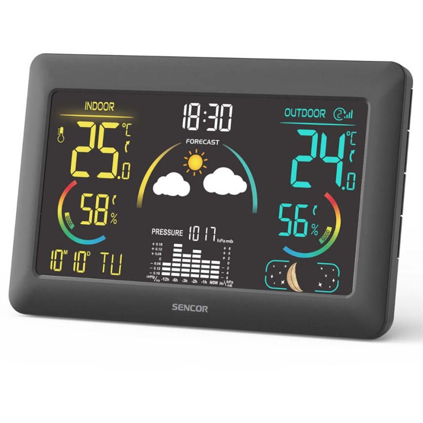 Sencor - Estacion meteorologica Con pantalla LCD a color y despertador 3xAA
