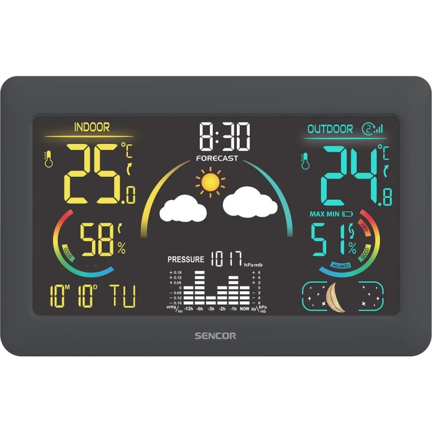 Sencor - Estacion meteorologica Con pantalla LCD a color y despertador 3xAA