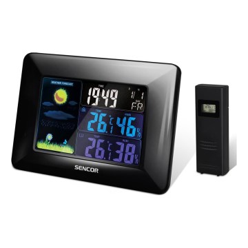 Sencor - Estacion meteorologica Con pantalla LCD a color y despertador 3xAAA negro