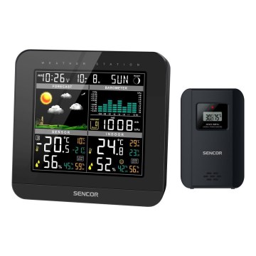 Sencor - Estacion meteorologica Con pantalla LCD a color y despertador 3xAAA negro