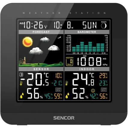 Sencor - Estacion meteorologica Con pantalla LCD a color y despertador 3xAAA negro