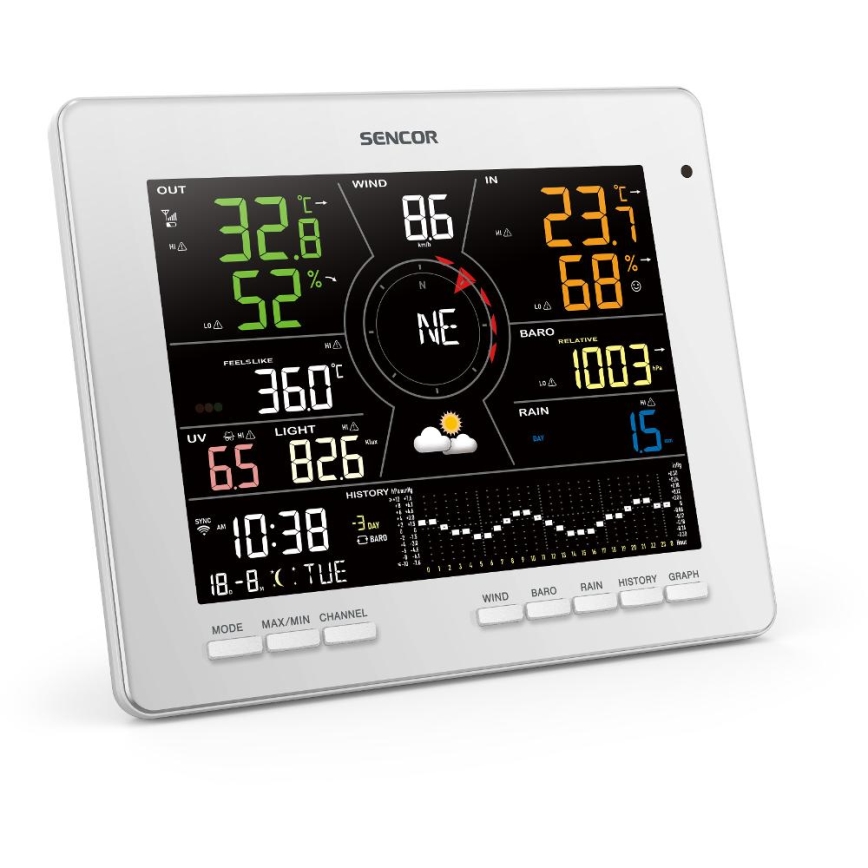 Sencor - Estación meteorológica profesional con pantalla LCD a color 1xCR2032 Wi-Fi Tuya