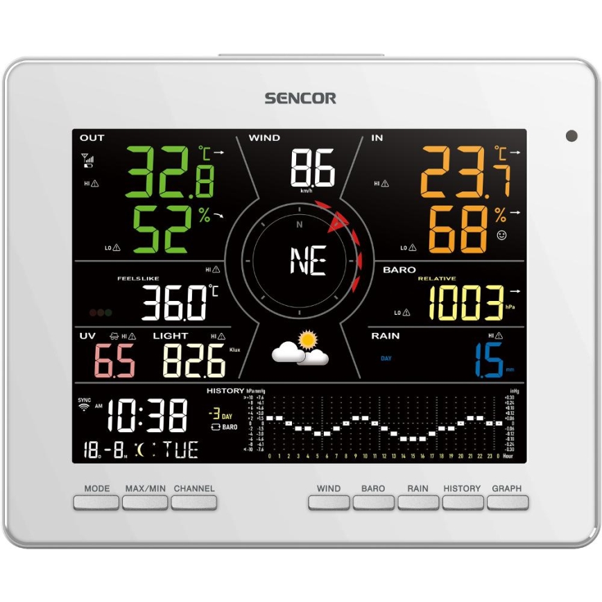 Sencor - Estación meteorológica profesional con pantalla LCD a color 1xCR2032 Wi-Fi Tuya