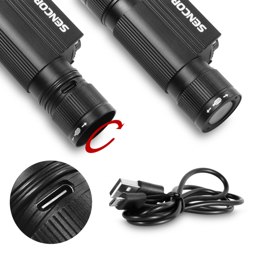 Sencor - Linterna frontal LED recargable de aluminio LED/5W/2600 mAh IP65
