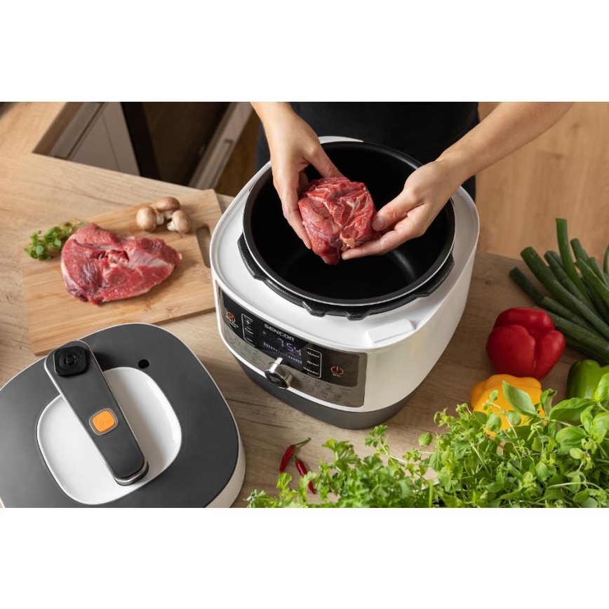 Sencor - Olla a presión eléctrica multifunción 5,5 l 1000W/230V blanco/negro