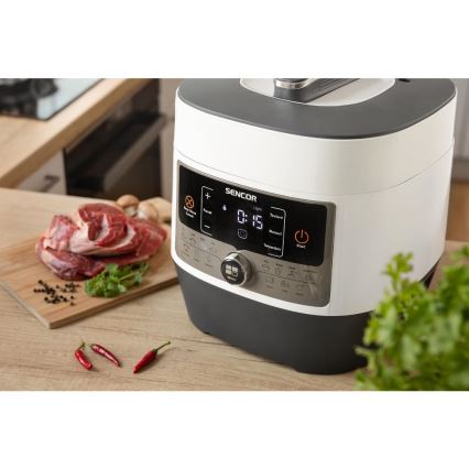 Sencor - Olla a presión eléctrica multifunción 5,5 l 1000W/230V blanco/negro