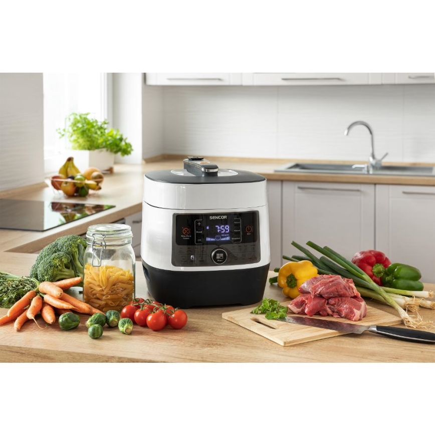 Sencor - Olla a presión eléctrica multifunción 5,5 l 1000W/230V blanco/negro