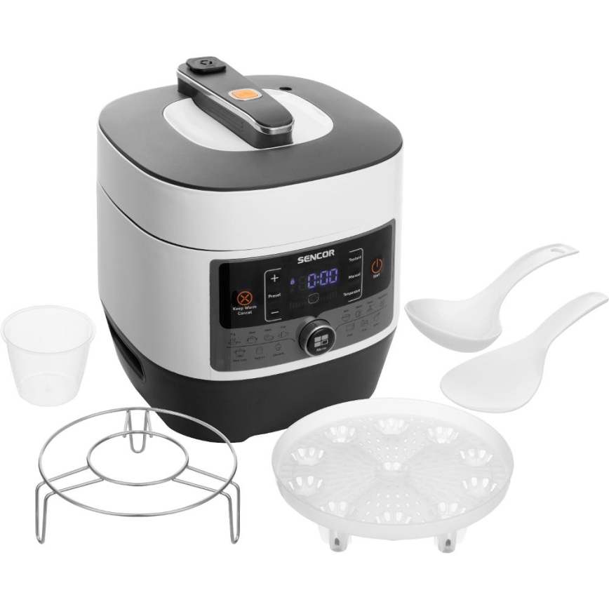 Sencor - Olla a presión eléctrica multifunción 5,5 l 1000W/230V blanco/negro