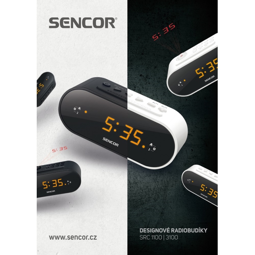 Sencor - Radio despertador con pantalla LED y proyector 5W/230V 1xCR2032 blanco