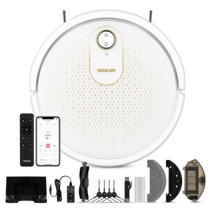 Sencor - Robot aspirador inteligente con fregona 2en1 28W/2600 mAh Wi-Fi blanco + control remoto