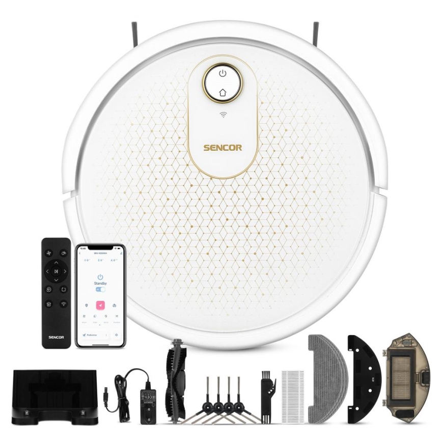 Sencor - Robot aspirador inteligente con fregona 2en1 28W/2600 mAh Wi-Fi blanco + control remoto