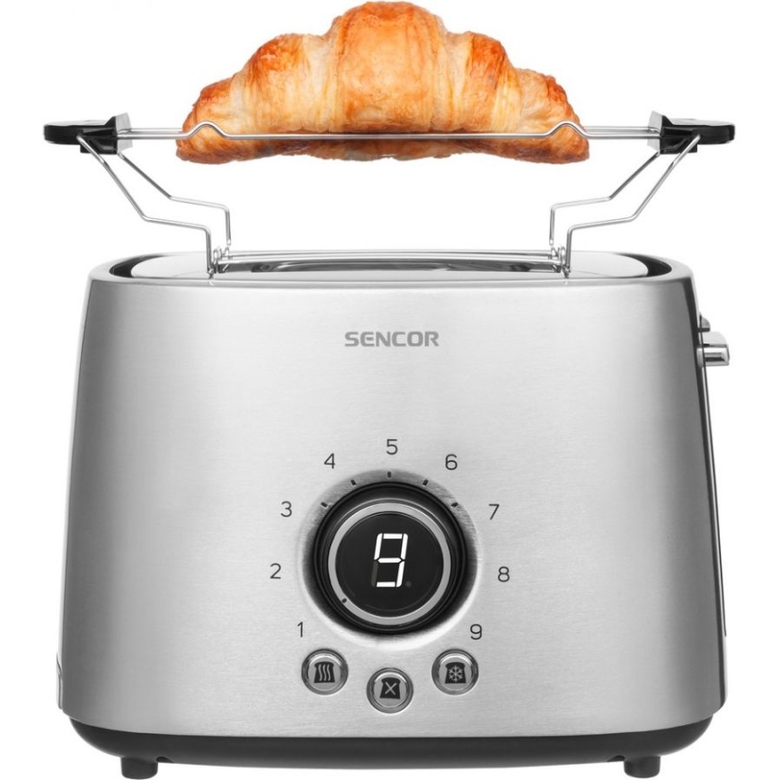 Sencor - Tostadora con dos agujeros y calentamiento 1000W/230V plata