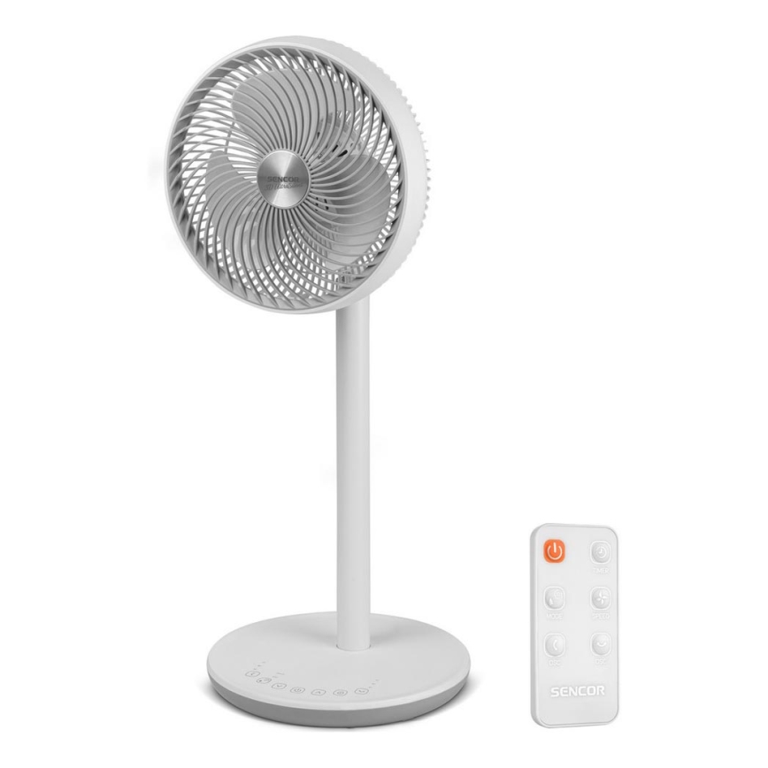 Sencor - Ventilador de pie 3D UltraSilent 26W/230V blanco + mando a distancia