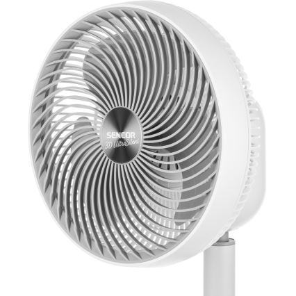 Sencor - Ventilador de pie 3D UltraSilent 26W/230V blanco + mando a distancia