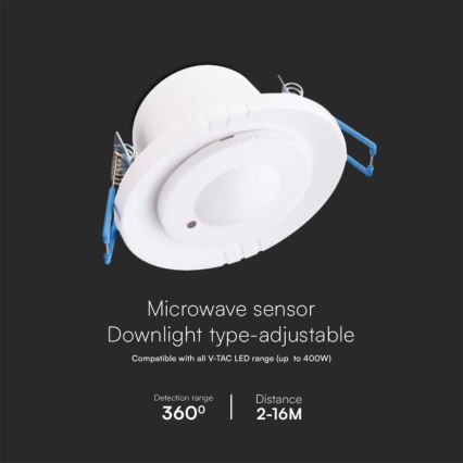 Sensor de movimiento empotrable en microondas 360° 230V blanco