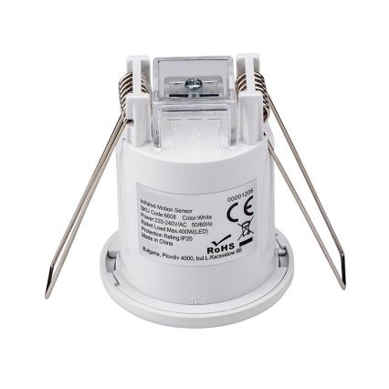 Sensor de movimiento empotrado PIR 360° 400W/230V blanco