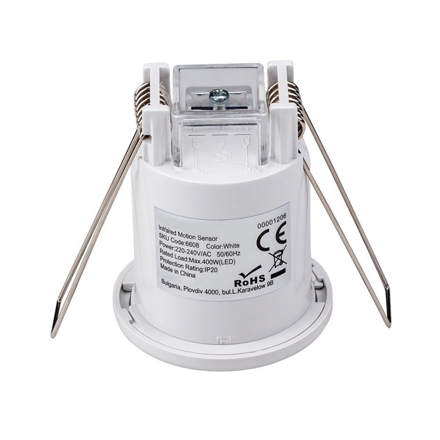 Sensor de movimiento empotrado PIR 360° 400W/230V blanco