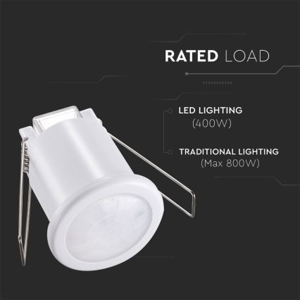 Sensor de movimiento empotrado PIR 360° 400W/230V blanco