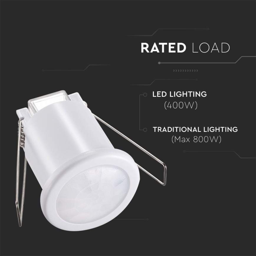 Sensor de movimiento empotrado PIR 360° 400W/230V blanco