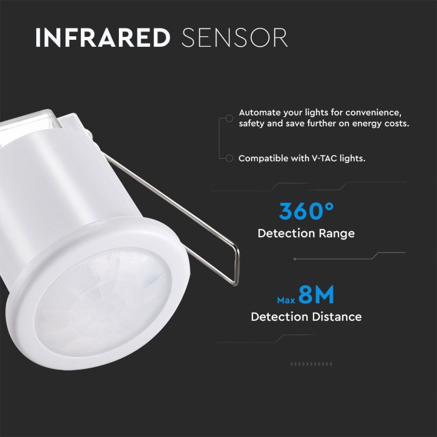 Sensor de movimiento empotrado PIR 360° 400W/230V blanco