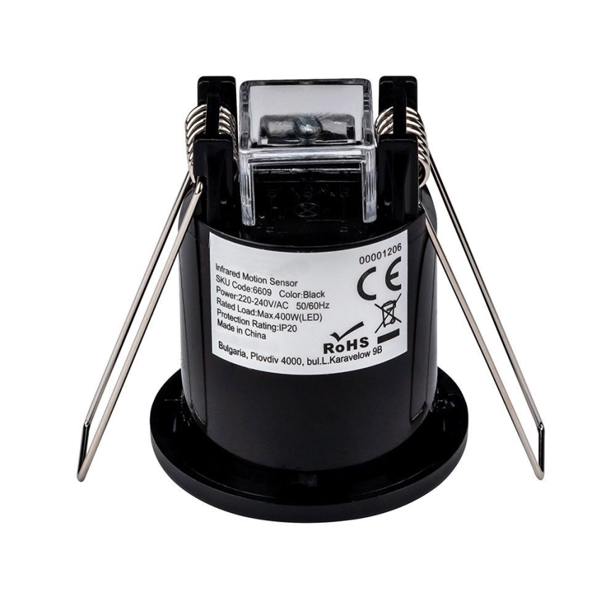 Sensor de movimiento empotrado PIR 360° 400W/230V negro