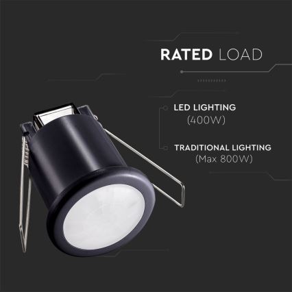 Sensor de movimiento empotrado PIR 360° 400W/230V negro