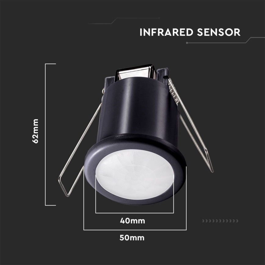 Sensor de movimiento empotrado PIR 360° 400W/230V negro