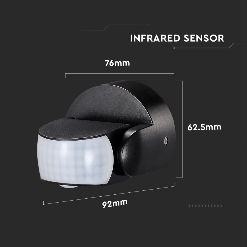 Sensor de movimiento exterior por infrarrojos 180/360° 600W/230V IP65 negro