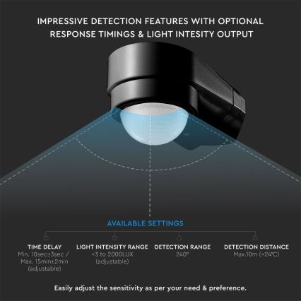 Sensor de movimiento exterior por infrarrojos 240° 600W/230V IP65 negro