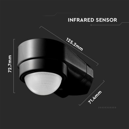 Sensor de movimiento exterior por infrarrojos 240° 600W/230V IP65 negro