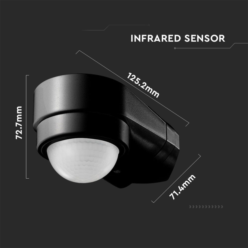 Sensor de movimiento exterior por infrarrojos 240° 600W/230V IP65 negro