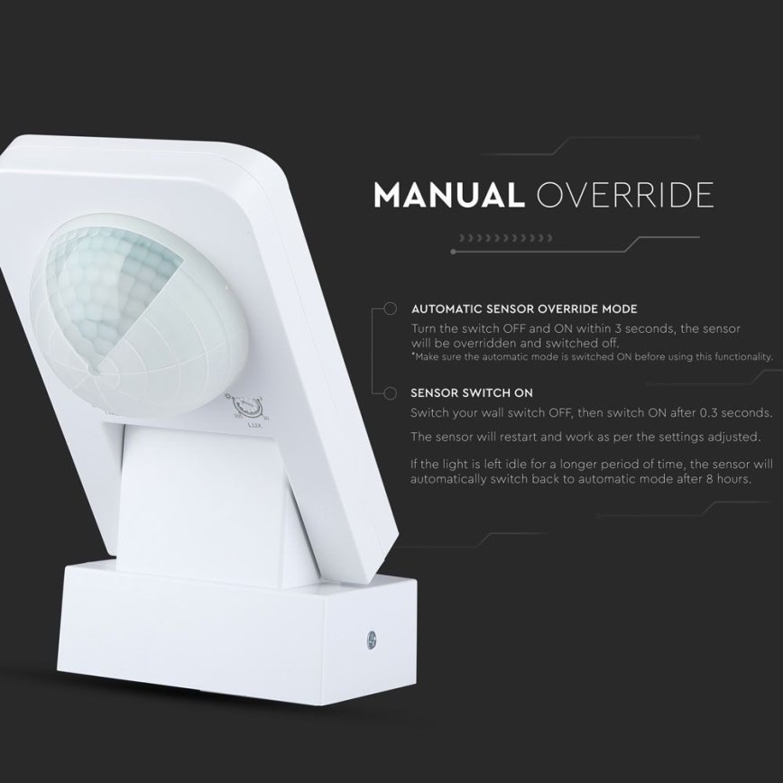 Sensor de movimiento exterior por infrarrojos 360° 1000W/230V IP65 blanco