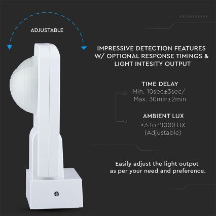 Sensor de movimiento exterior por infrarrojos 360° 1000W/230V IP65 blanco