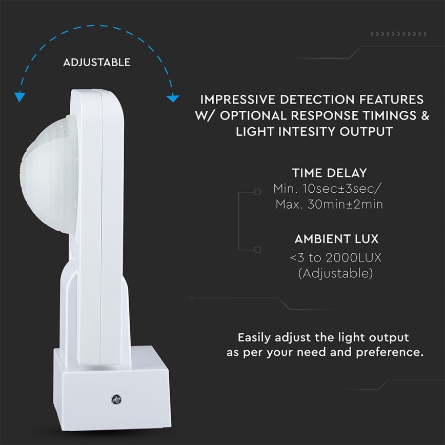 Sensor de movimiento exterior por infrarrojos 360° 1000W/230V IP65 blanco