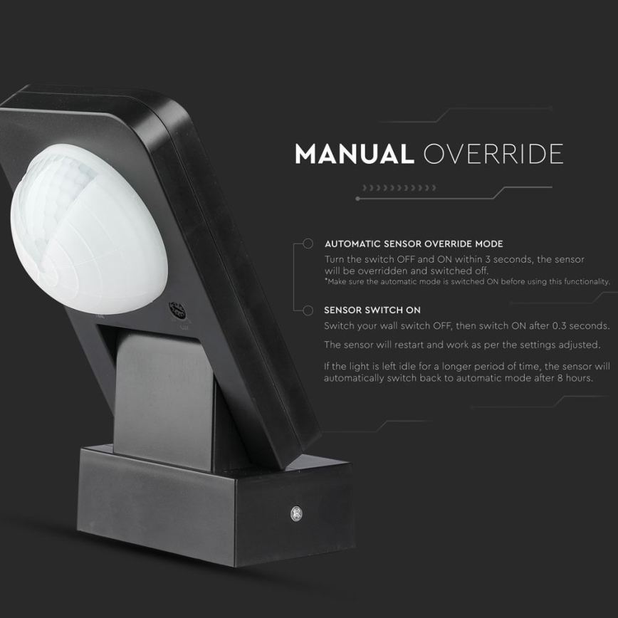 Sensor de movimiento exterior por infrarrojos 360° 1000W/230V IP65 negro