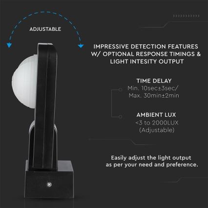 Sensor de movimiento exterior por infrarrojos 360° 1000W/230V IP65 negro
