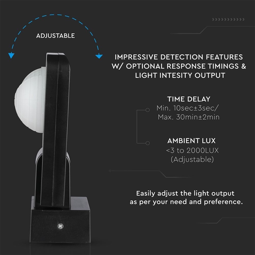 Sensor de movimiento exterior por infrarrojos 360° 1000W/230V IP65 negro