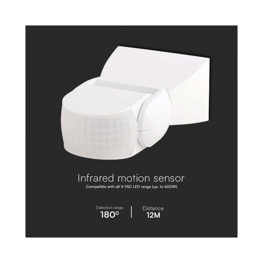 Sensor de movimiento infrarrojo exterior 180° 230V IP65 blanco