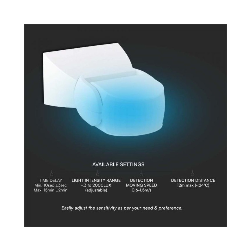 Sensor de movimiento infrarrojo exterior 180° 230V IP65 blanco