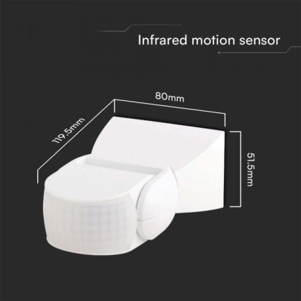 Sensor de movimiento infrarrojo exterior 180° 230V IP65 blanco