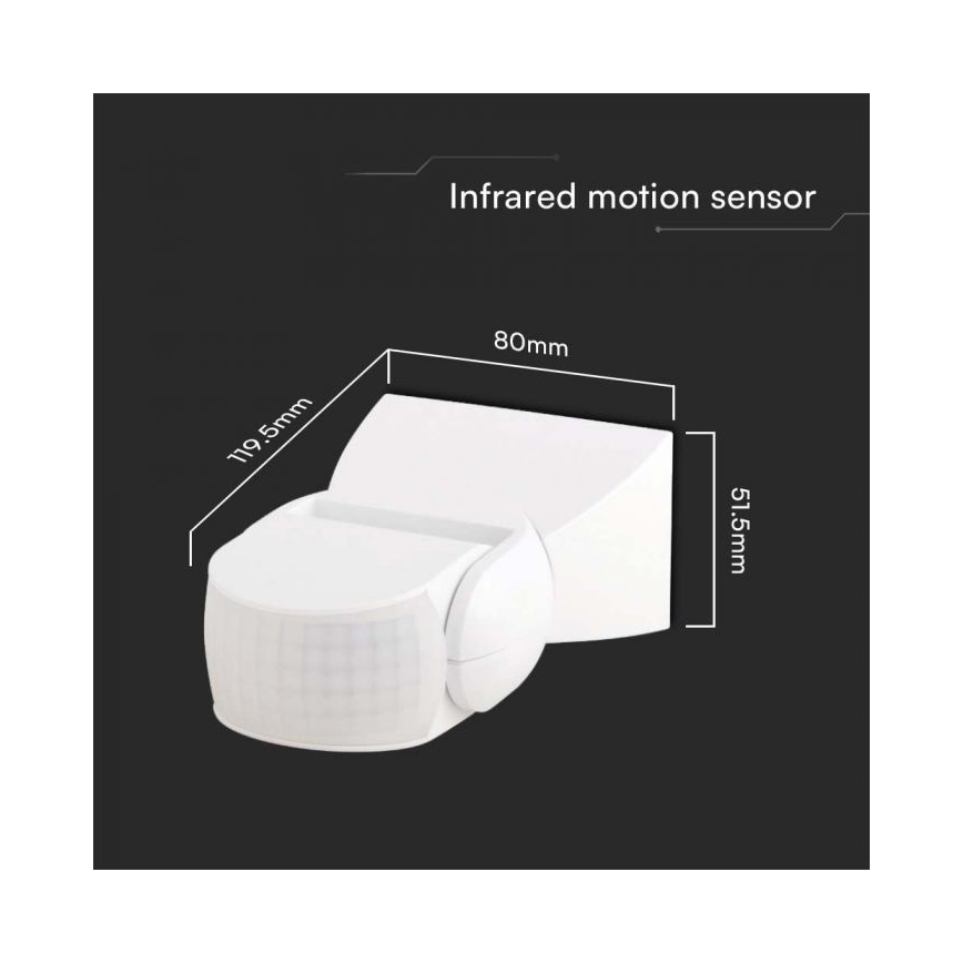 Sensor de movimiento infrarrojo exterior 180° 230V IP65 blanco